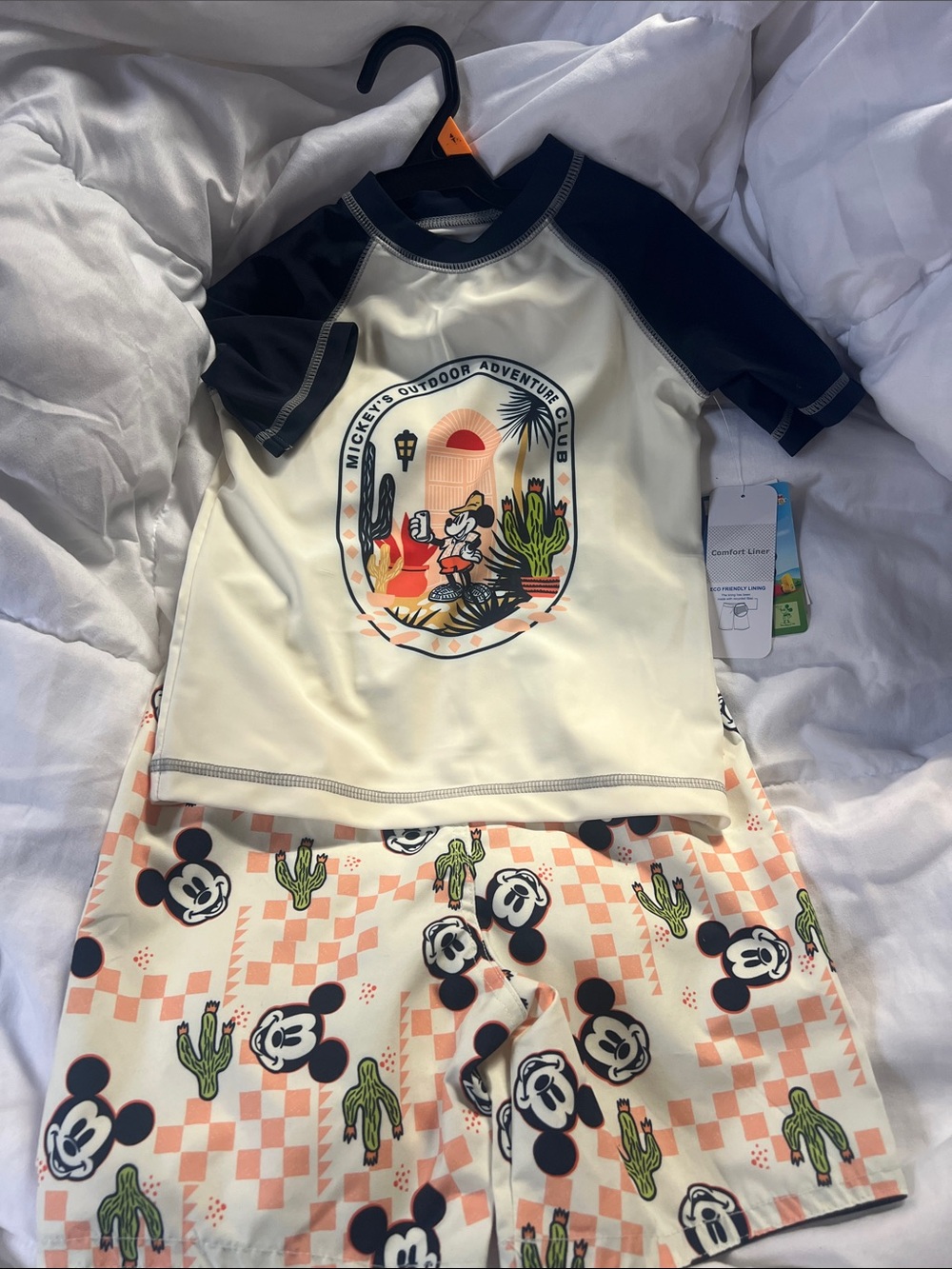 Disney Cream & Navy Mickey Outdoor Rashguard Swim Set